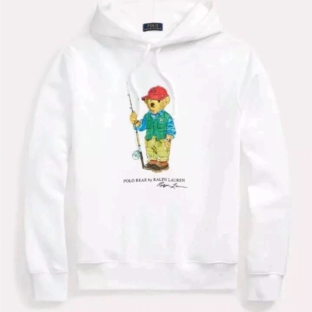 Polo by Ralph Lauren Men’s Hoodie M White Sweatshirt Iconic Fishing Bear Classic